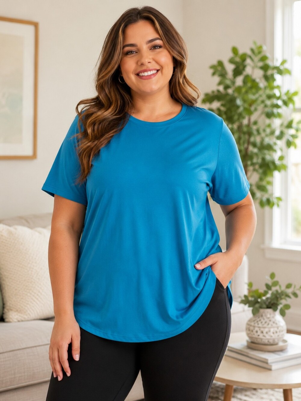 Womens 2XL Turquoise Stretch Short Sleeve Crew Neck Top Soft Casual Tee New
